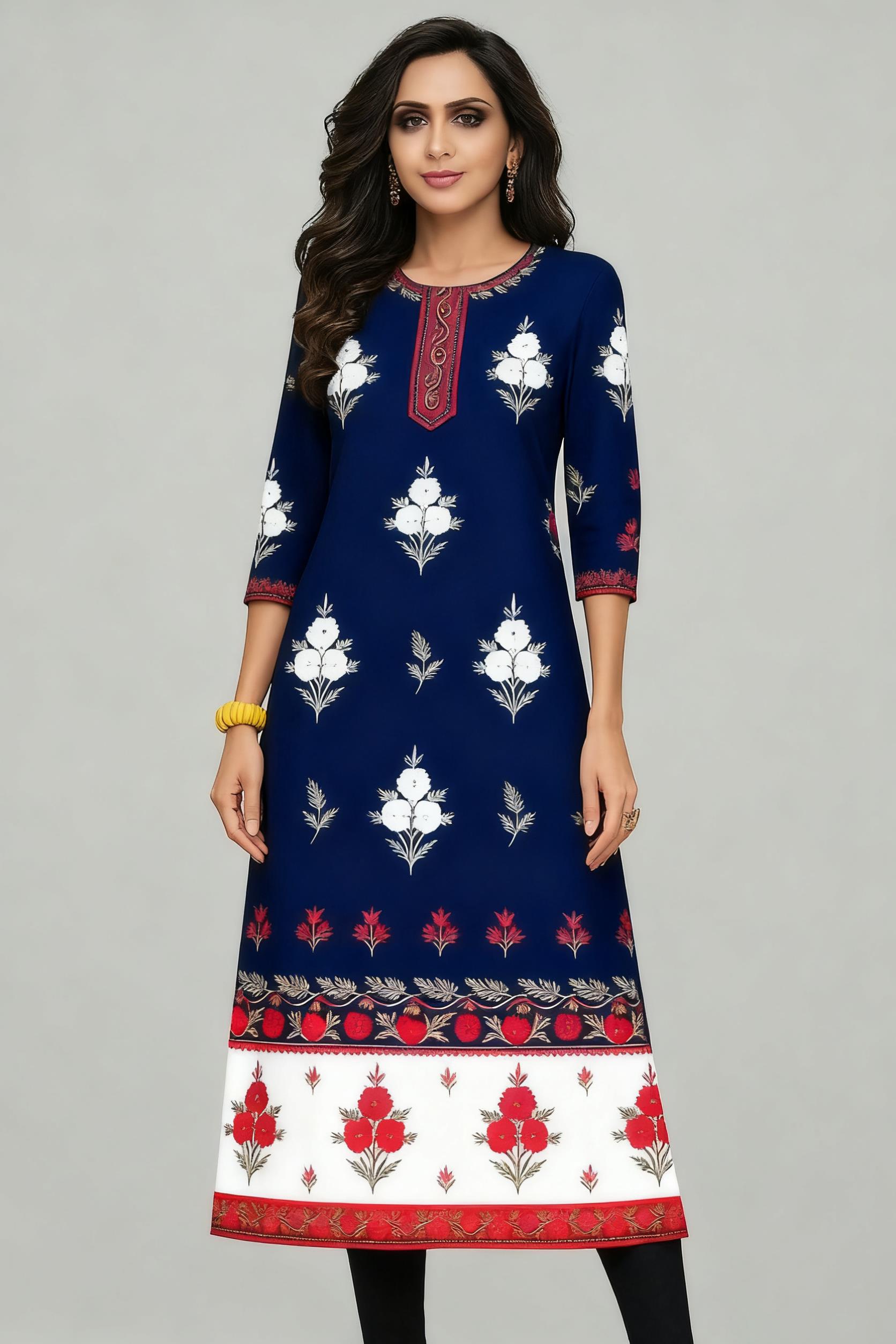 Ethnic Fashion Kurtis - Müslüman Kurt Çiçekleri Kadın Modası Rahat