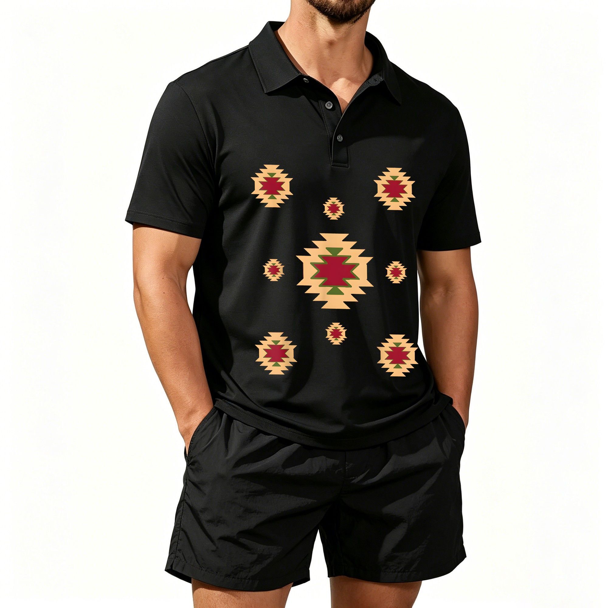 Ethnic Wear - Erkek Kısa Kollu Polo Gömlek Seti,