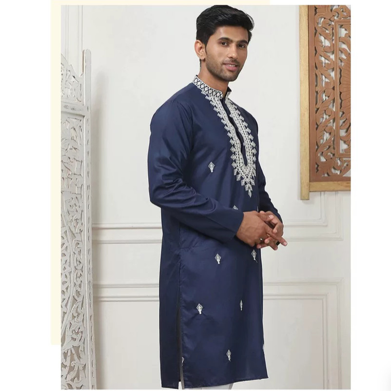 Kurta Men Cotton - Hint etnik tarzı geleneksel ipek nakışlı