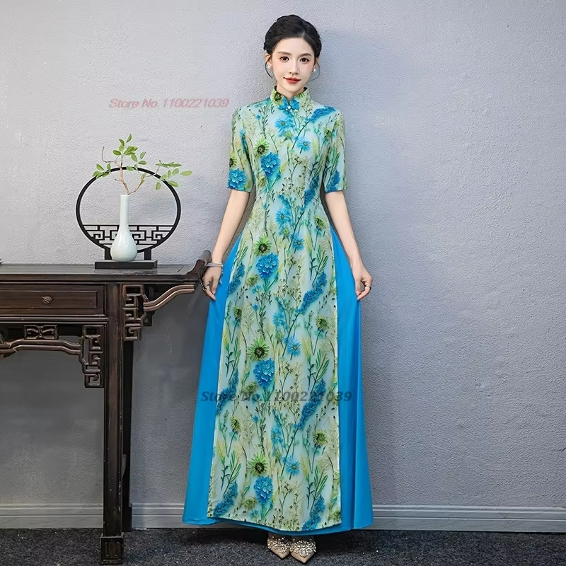Ao Dai Vietnam Dress - 2026 Vietnam aodai elbisesi ulusal çiçek