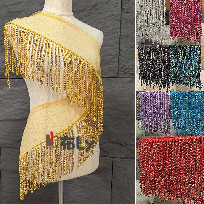 Ethnic Fashion Designers - 15cm Boncuklu Pul Payetli Saçaklı Şerit,