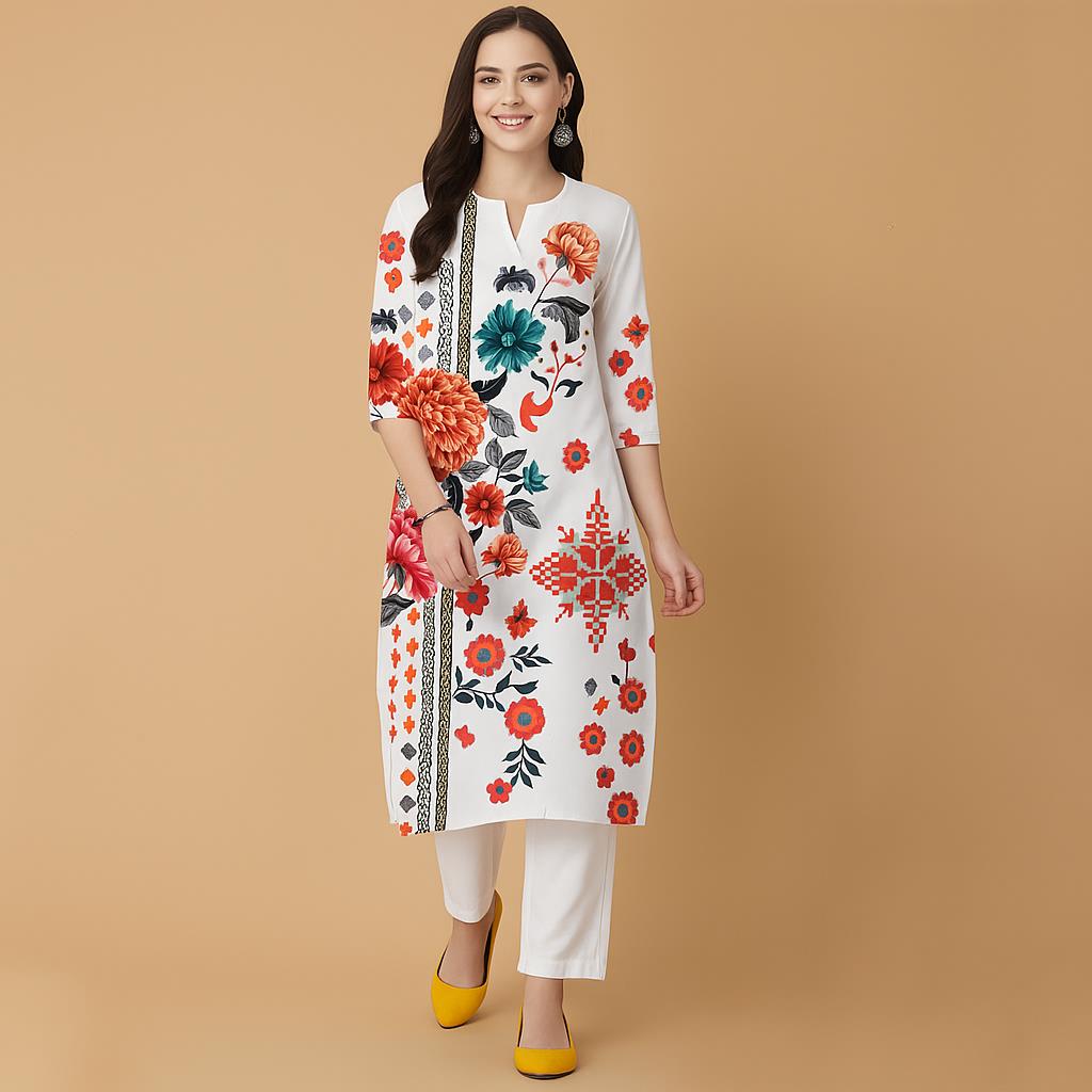 Ethnic Fashion Kurtis - Müslüman Çiçek Desenli Kurt Noel Kadın
