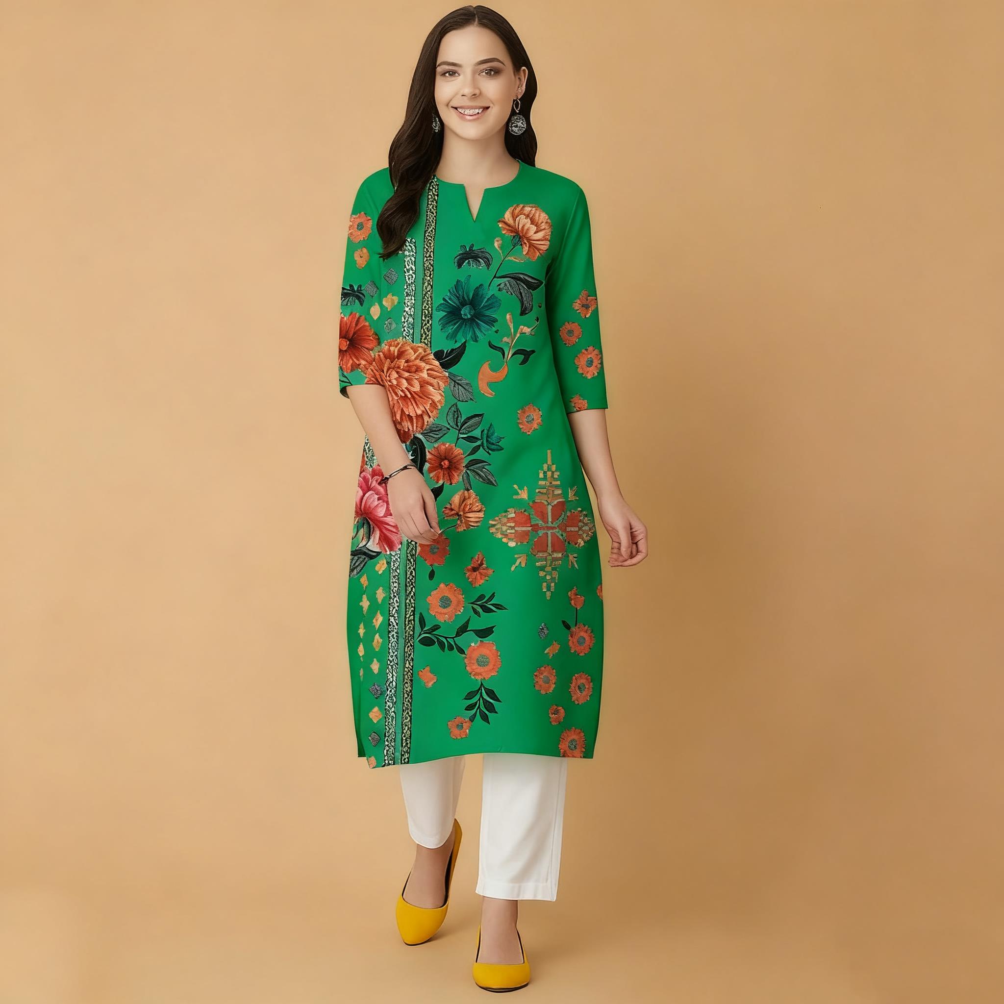 Müslüman Çiçek Desenli Kurt No - Ethnic Fashion Kurtis incelemesi ve fiyatı